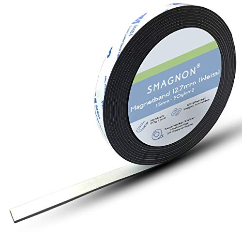 Smagnon Magnetband selbstklebend mit 3M Kleber Kleberücken (3 Meter - Typ A WEISS, 12,7mm breite) von Smagnon
