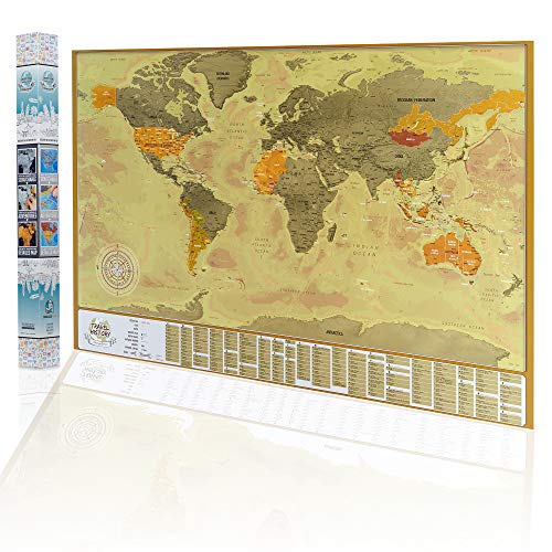 Weltkarte zum Rubbeln Rubbel Weltkarte - Scratch Off World Map Poster - Rubbelkarte mit Hauptstädte und Staatslinien - 84 x 57 cm Große Freirubbeln Karte mit Geschenkverpackung - Hergestellt in EU von Smagos