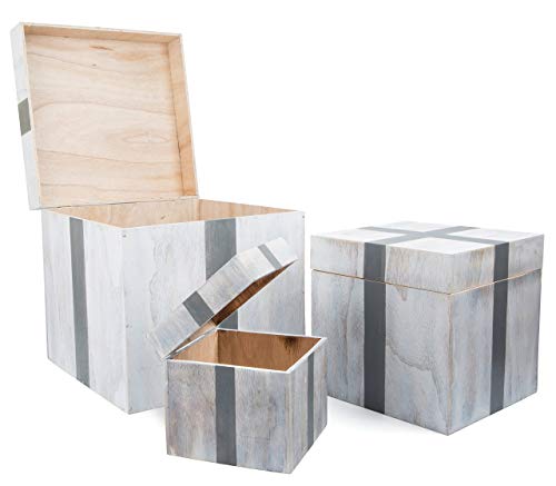 Small Foot Holztruhe „Geschenk“, 3er Set Truhe, Aufbewahrungsbox, Holz, weiß, 40 x 40 x 40 cm von Small Foot