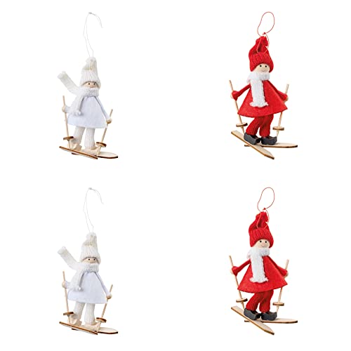 Christbaumschmuck Weihnachtsbaumanhänger Skifahrer im 4er Set in 3 Farbvarianten (Rot-Weiss) von Small-Preis
