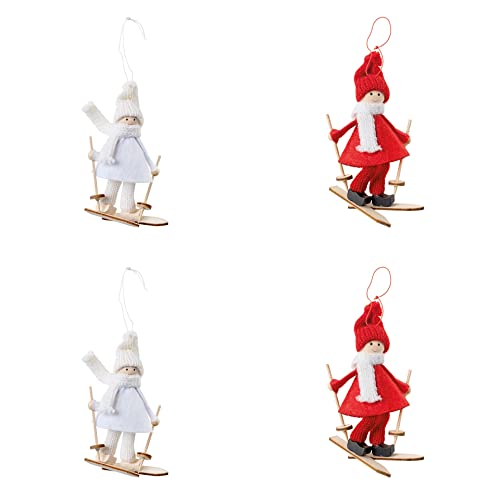 Christbaumschmuck Weihnachtsbaumanhänger Skifahrer im 4er Set in 3 Farbvarianten (Rot-Weiss) von Small-Preis