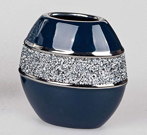 Edle Vase Blumenvase Tischvase Flunder Designvase in Nachtblau und Silber glänzend und mit Strass verziert, in verschiedenen Variationen (Rund 24 cm) von Small-Preis