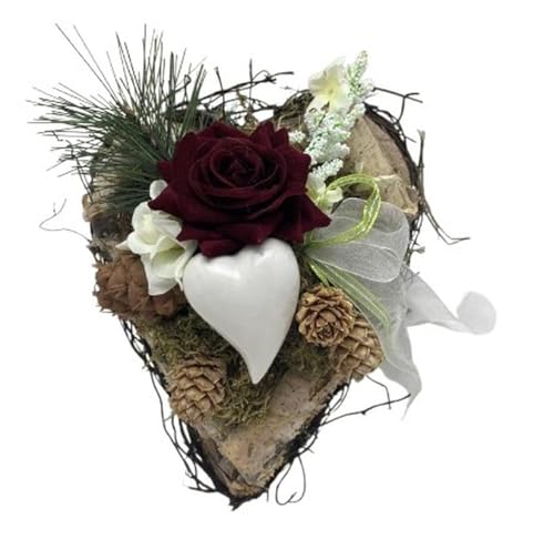 Grabgesteck - liebevoll gestalteter Grabschmuck als Grabaufleger - stilvolles Arrangement Herz mit Roter Rose (Art.128) von Small-Preis