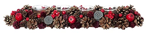 Small-Preis Advendskranz/Adventsgesteck länglich 54 cm mit weihnachtlicher Dekoration Rote Beeren von Small-Preis