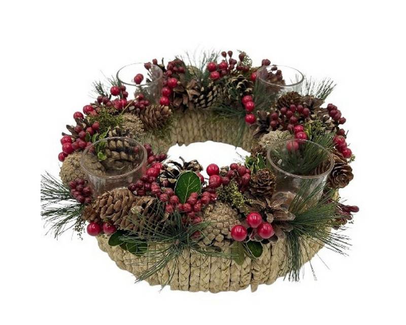 Small-Preis Adventskranz Adventsgesteck mit Zapfen & Beeren – Kranz oder Einzel mit Teelicht von Small-Preis
