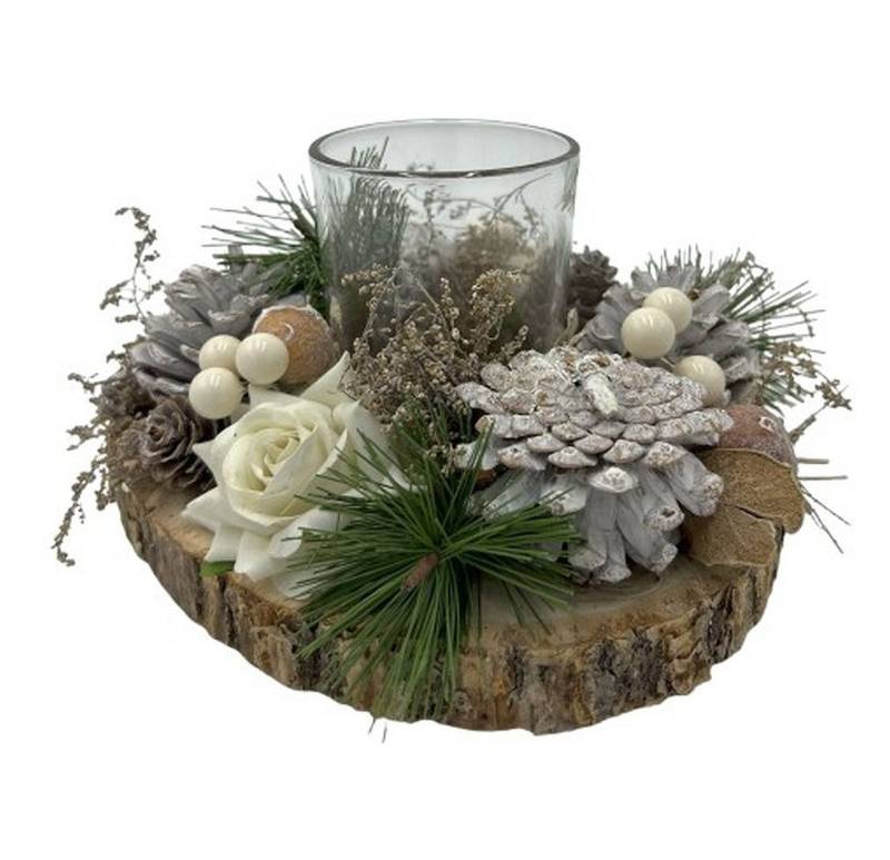 Small-Preis Adventskranz Adventsgesteck mit Zapfen und Rosen – auf Baumscheibe oder im Topf von Small-Preis