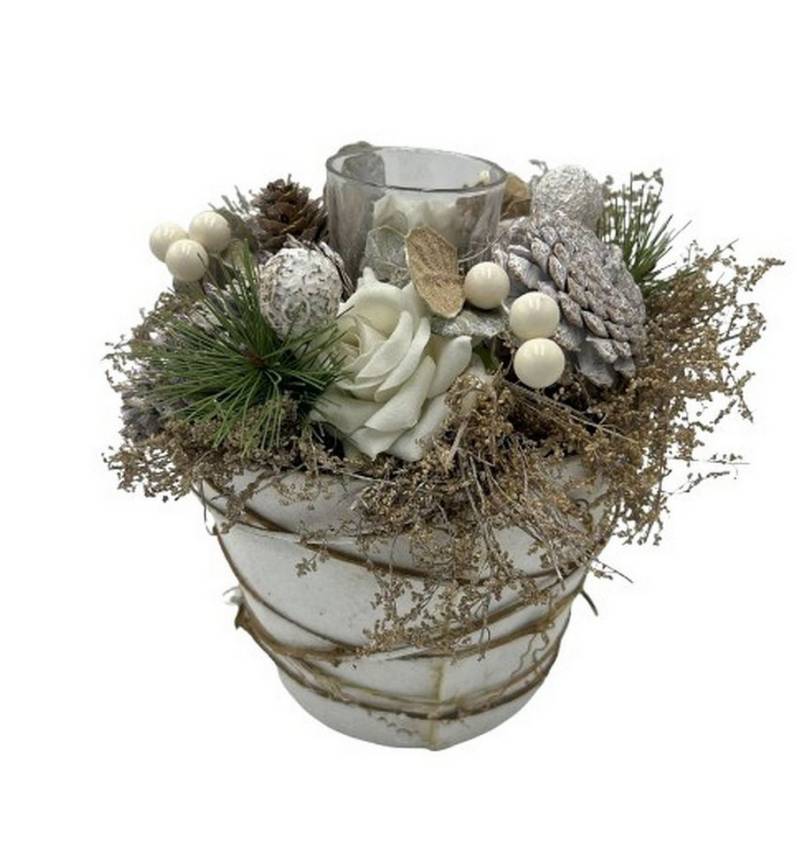 Small-Preis Adventskranz Adventsgesteck mit Zapfen und Rosen – auf Baumscheibe oder im Topf von Small-Preis
