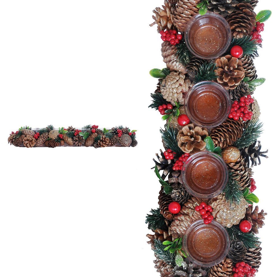 Small-Preis Adventsleuchter Adventsgesteck mit 4 Teelichthaltern in Weihnachtlicher Dekoration von Small-Preis