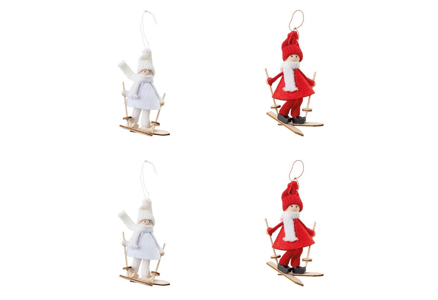 Small-Preis Christbaumschmuck Skifahrer Christbaumschmuck im 4er Set rot und weiß von Small-Preis