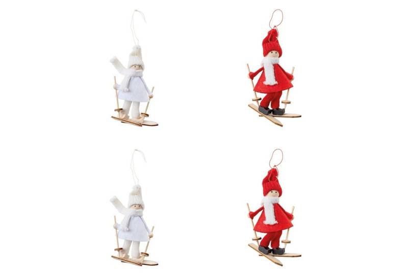 Small-Preis Christbaumschmuck Skifahrer Christbaumschmuck im 4er Set rot und weiß von Small-Preis