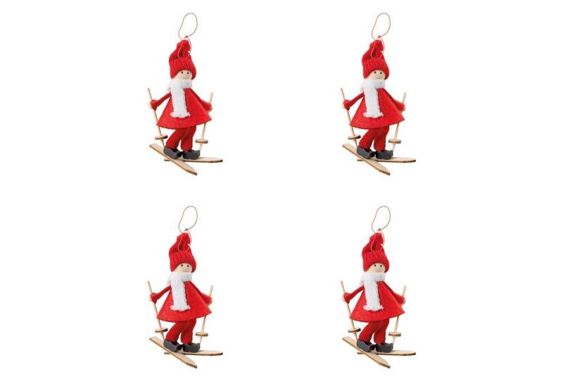 Small-Preis Christbaumschmuck Skifahrer Christbaumschmuck im 4er Set rot und weiß von Small-Preis