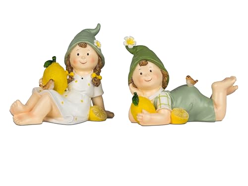 Small-Preis Deko-Figuren Sommerkinder Greta und Franz Gartenkinder liegend mit Zitronen in der Hand Frühjahrsdeko Sommerdeko für Innen und Außen 22 cm groß im 2er Set 325 von Small-Preis