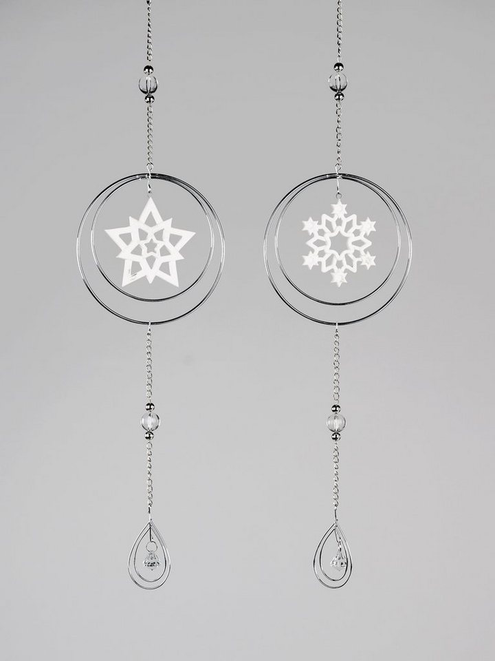 Small-Preis Dekohänger Fensterdeko aus Metall verchromt mit weißen Keramikstern oder Herz (2er Set, 2 verschieden Ausführungen), 2er Set von Small-Preis