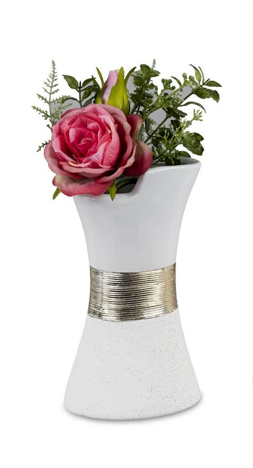 Small-Preis Dekovase Formano Vase Tischvase Weiß Cremeweiß mit Goldband in 2 Größen wählbar von Small-Preis