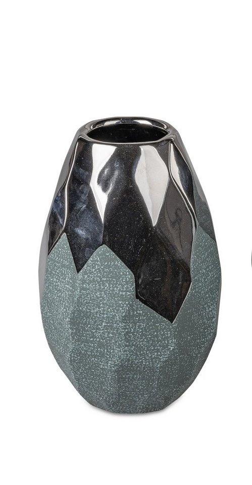 Small-Preis Dekovase Formano Vase Tischvase rund in Petrol / Silber in 2 Formen wählbar, aus Keramik von Small-Preis
