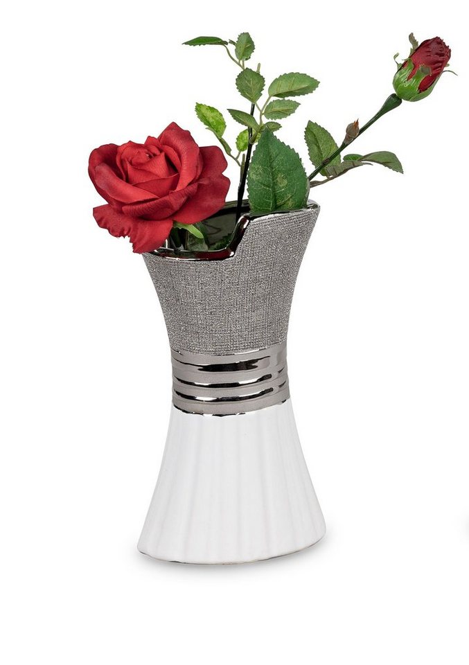 Small-Preis Dekovase Formano Vase Tischvase weiß silber in 3 Größen wählbar von Small-Preis