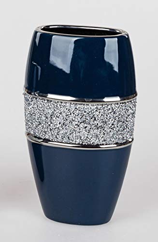 Edle Vase Blumenvase Tischvase Flunder Designvase in Nachtblau und Silber glänzend und mit Strass verziert, in verschiedenen Variationen (Oval hoch 30 cm) von Small-Preis