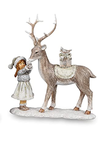 Small-Preis Nostalgische Winterkinder Hirsch und Mädchen in 2 Ausführungen Nostalgie Winter Figur Skulptur Klassisch 18,5cm (Modell 2) von Small-Preis