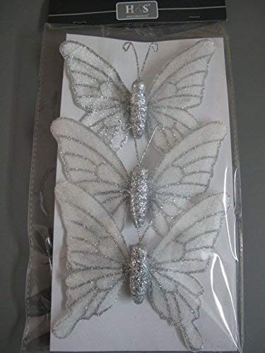 Small-Preis Schmetterling mit Clip zur Dekoration innen in 5 Farben im 3er Set (weiß/Silber) von Small-Preis