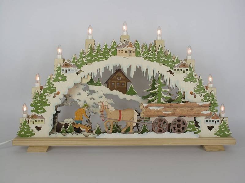 Luca Lighting LED Dekoobjekt 3D Doppel Schwibbogen Waldarbeiter 60 cm Color - original Erzgebirge, 12 flammig von Luca Lighting