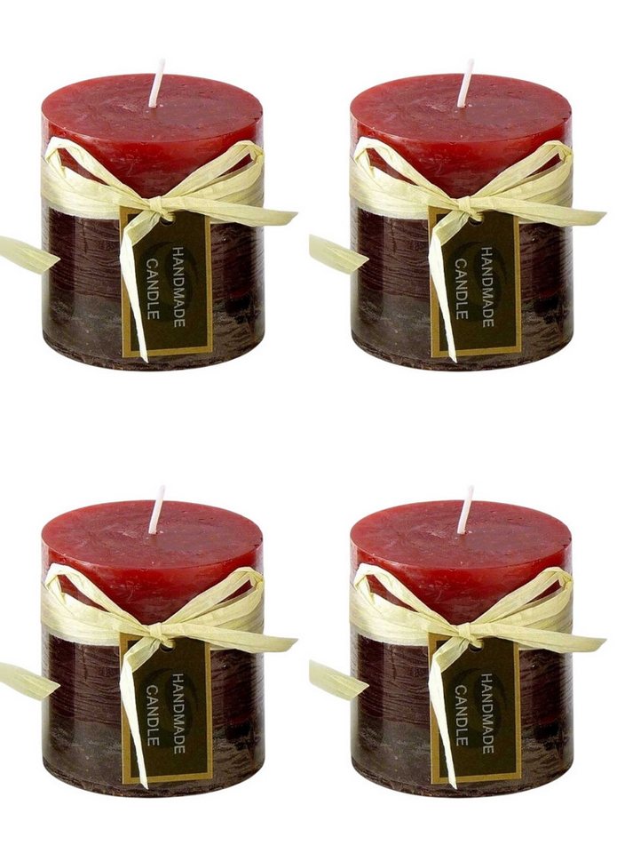 Small-Preis Stumpenkerze Premium Blending Colors Dunkelrot Farbenmix 7x7 cm (4-tlg), Echtwachskerze mit langer Brenndauer von Small-Preis