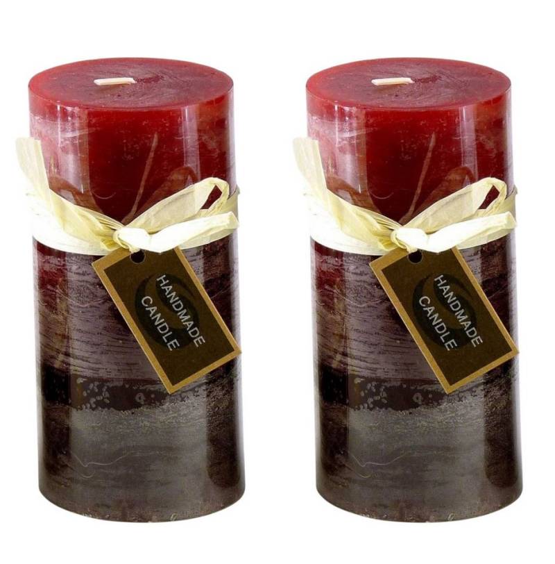 Small-Preis Stumpenkerze Premium Blending Colors Dunkelrot Farbenmix Echtwachskerze 7x14cm (2-tlg), Echtwachskerze mit langer Brenndauer von Small-Preis