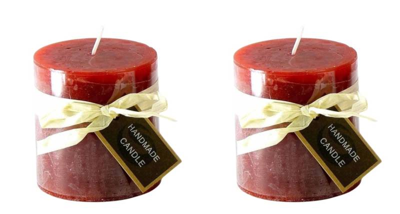 Small-Preis Stumpenkerze Premium Rustic Colors Dunkelrot Rubinrot 7x7 cm (2-tlg), Echtwachskerze mit langer Brenndauer von Small-Preis