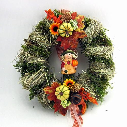 Türkranz Herbstkranz mit Blätter und Kürbiskind Handarbeit ø 28 cm - Herbst - Willkommensgruß 700 von Small-Preis