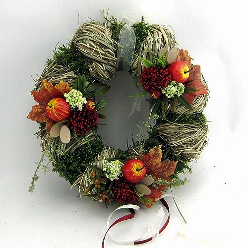 Türkranz Wandkranz mit Herbstdeko und Äpfel Handarbeit ø 28 cm - Herbst - Willkommensgruß - 658 von Small-Preis