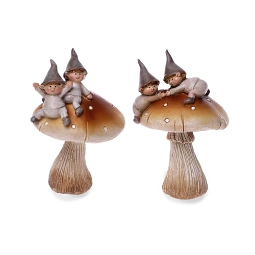 Wichtel Figuren auf Pilz – Set aus 2 Dekofiguren für Garten, Balkon oder Wohnung – Liebevolle Herbst- & Walddeko von Small-Preis