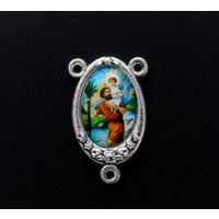 Saint Christopher Farbbild Rosenkranz Herzstück 1 "Lang - Reiseschutz Auto Teile Made in Italien von SmallDevotionsSupply