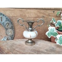 Kleine Vintage Vase Aus Natürlichem Onyx Und Metall in Form Einer Amphore von SmallRusticShop