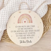 Holzschild Affirmationen Regenbogen Personalisiert von SmallTreasuresDE
