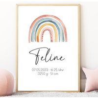 Kinderbild Regenbogen Mit Geburtsdaten, Poster Personalisiert Kinderzimmer, Taufgeschenk, Geschenk Zur Geburt von SmallTreasuresDE