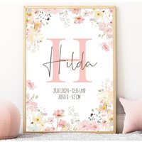 Kinderposter Mit Geburtsdaten, Geschenk Zur Geburt Personalisiert, Kinderzimmer Deko Mädchen Blumen von SmallTreasuresDE
