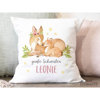 Kissen Bezug Große Schwester, Geschwistergeschenk Personalisiert Rehe von SmallTreasuresDE
