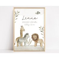 Poster Geburtsdaten Personalisiert Kinderzimmer Deko Dschungeltiere Boho von SmallTreasuresDE