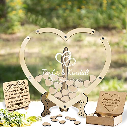 Smallduuck Personalisiertes Gästebuch mit Herz Alternative mit 30-100 Holzherzen Holz Hochzeit Drop Box Rustikale Gästebuch Zeichen Hochzeit Dekoration,Herz-Gästebuch-Stil 3 von Smallduuck