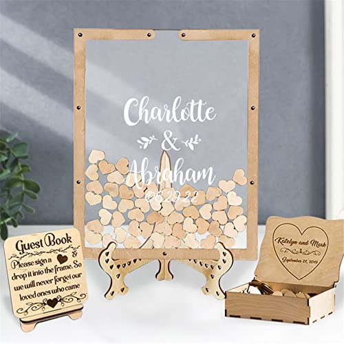 Smallduuck Personalisiertes quadratisches Gästebuch mit 30-100 Holzherzen in Einer rustikalen Drop Box für Hochzeiten mit rustikaler Gästebuchdekoration,Quadratisches Gästebuch-Stil 3 von Smallduuck