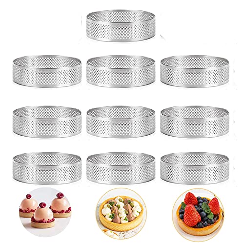 Smallterm 10 StüCk Runder Edelstahl-Tortenring Tower Pie Kuchenform Backwerkzeuge Perforierter Kuchen Mousse Ring, 8 cm von Smallterm