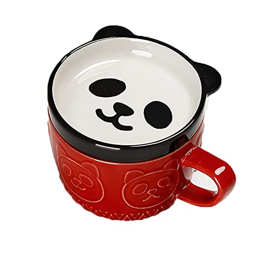 Smallterm Kaffeetasse Teetasse Teebecher Coffee Mug Japanische Süße Tasse Kreative Keramik Shiba Inu Panda Kaffeetasse mit Deckel Zuhause Paar Milch Frühstückestasse Wassertasse (Rot) von Smallterm