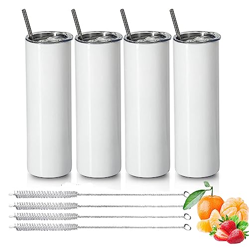 Smallterm Sublimations Becher 20 Oz Schlank Gerade,Edelstahl Sublimation Rohlinge Skinny Tumbler,Mit Deckel und Stroh Halm,4 Packungen von Smallterm
