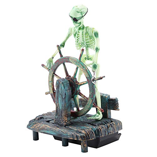 Aquarium Dekoration Piratenkapitän Skeleton on Wheel Action Aqua Ornaments Aquarium Ornamente ideal für kleine Garnele Fisch Schildkröte, 11,5 x 7,5 x 15 cm von Smandy