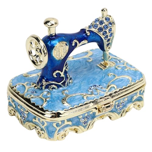 Smandy Nähmaschinen -Figur -Schmuckschatulle, Elegante Handwerkskunst, Multifunktionaler Mini Emaille Schmuckstücksschachtel für Wohnkultur, Handwerkliche Qualität mit Magnetischem Verschluss, (BLUE) von Smandy