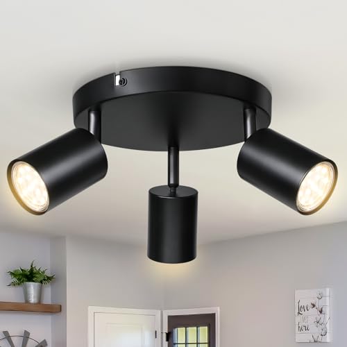 Smanu Deckenstrahler 3 Flammig Schwenkbar,Deckenleuchte GU10 Deckenlampe Wandstrahler Drehbar,Schwarz Spotlight Lampe Deckenspots für Wohnzimmer Schlafzimmer Küchen (Ohne Leuchtmittel) von Smanu