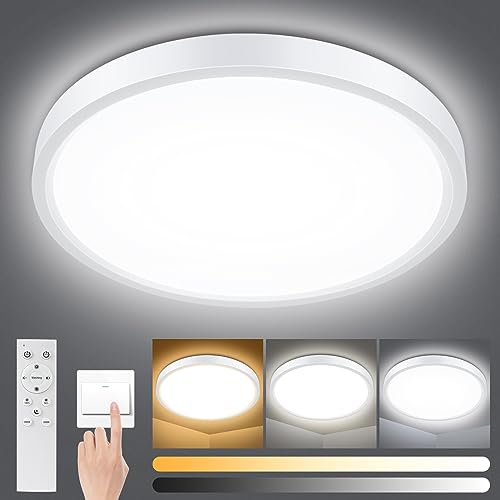 Smanu LED Deckenleuchte Dimmbar mit Fernbedienung, 18W 1500LM,3000K-6000K Einstellbar Flach Deckenlampe Panel Rund für Badezimmer,Schlafzimmer,Wohnzimmer,Küche,Keller, Balkon,Ø22cm,Weiß von Smanu