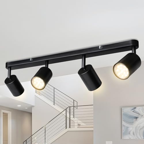 Smanu LED Deckenleuchte Schwenkbar,Deckenstrahler 4 Flammig Deckenleuchte GU10 (Ohne Leuchtmittel),Schwarz Deckenlampe Wandstrahler Spotlight Lampe Deckenspots für Wohnzimmer Schlafzimmer Küchen von Smanu