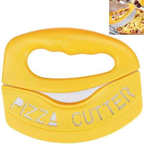 Smaoqingji Pizzaroller Edelstahl Pizzaschneide Pizzamesse - 1 Stück, Gelb, Pizzacutter mit Klingenschutz, zum Schneiden von Pizza, Kuchen, Brot und Anderen Dingen, Auch als Kräuterschneider Geeignet von Smaoqingji