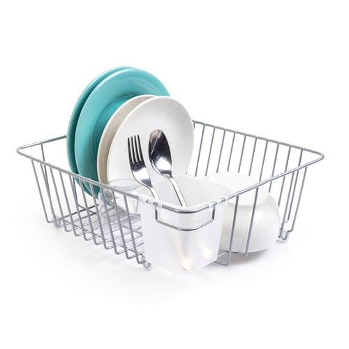 Smart Design Geschirrabtropfgestell – klein – in der Spüle oder auf der Theke trocknen – Stahl-Metalldraht – Besteck, Teller, Geschirr, Tassen, Besteck-Organisation – Küche (Silber – 35,6 x 14 cm) von Smart Design
