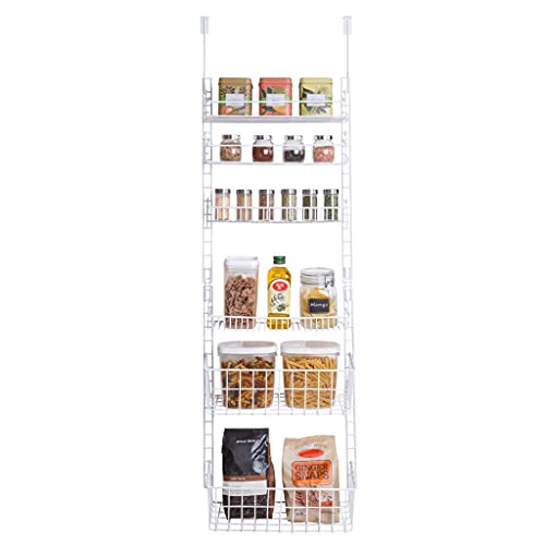 Smart Design Verstellbares Speisekammer-Organizer-Regal mit 6 verstellbaren Regalen, Stahl, Metall, zum Aufhängen, Wandhalterung, Dosen, Gewürze, Aufbewahrung, Schrank, Küche [weiß von Smart Design